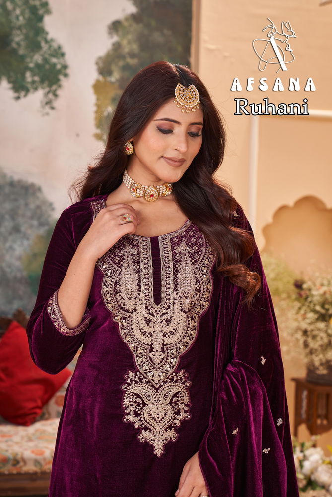 Ruhani By Afsana Winter Wear Embroidery Velvet Salwar Kameez Suppliers In Surat